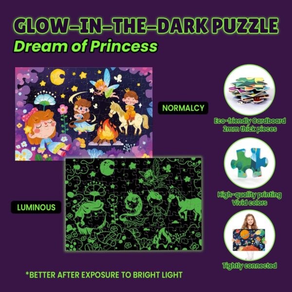 96pcs Glow in the Dark Jigsaw Puzzle Toy Kids Early Educational Luminous Puzzles Game Unique Piece Design Magic Puzzle Set - Image 8