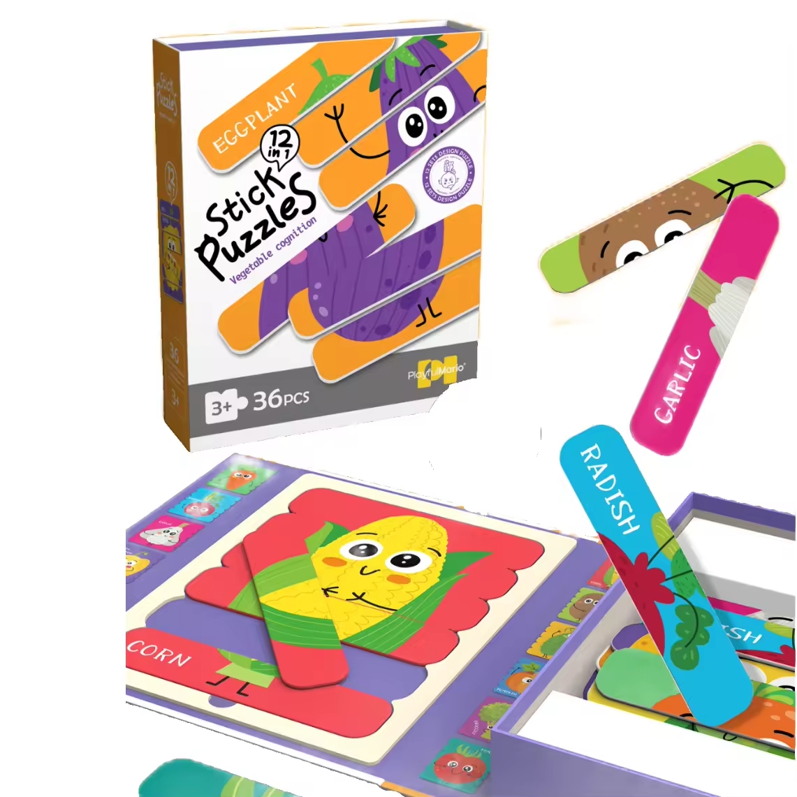 Baby Matching Paper Shape Stick Puzzle Toys Kids Educational 36PCS DIY Cartoon Animal Jigsaw Toys - Image 5