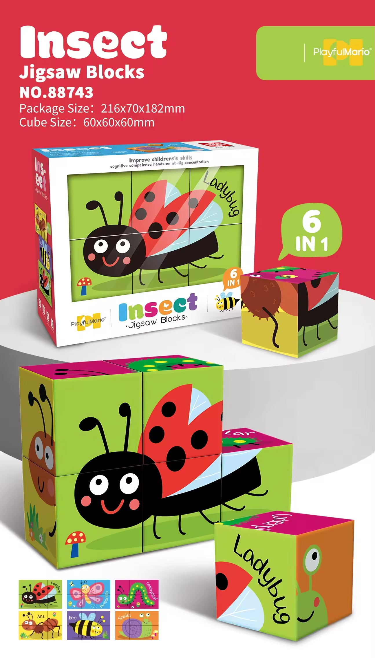 New Arrival 6 in 1 6pcs Puzzle Set for Kids of Various Themes Ocean Insect Universe Arctic Jigsaw Block Set - Image 6