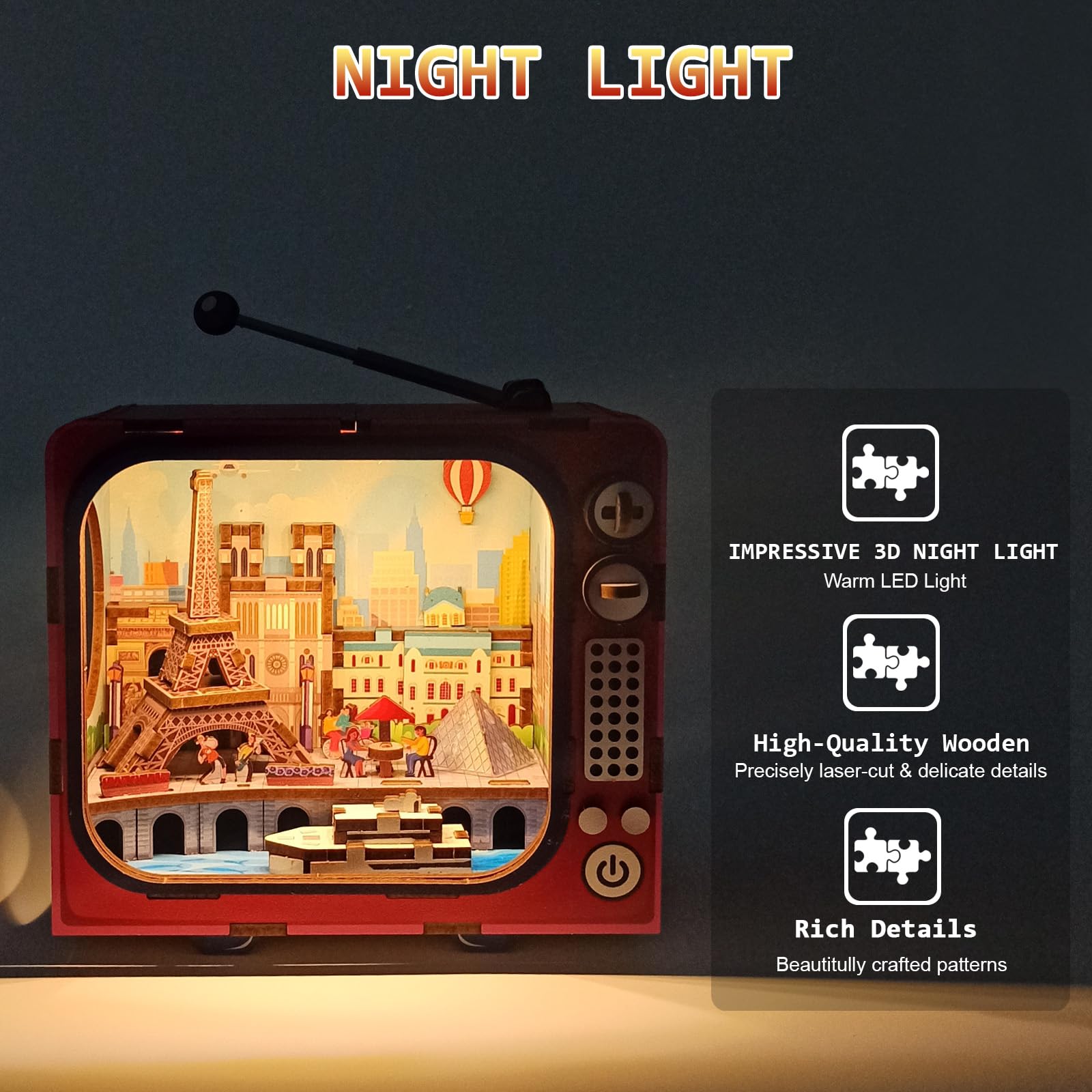Creative Gift Wooden 3d Tv Set Building Puzzle Mini Kit Building Toy Miniature Doll House Diy Toys for Kids - Image 9