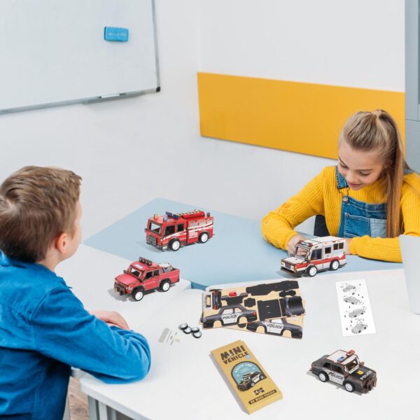 3D Wooden Jigsaw Puzzle Kids Diy Assembly 3d Pull Back Wooden Puzzle Car - Image 4