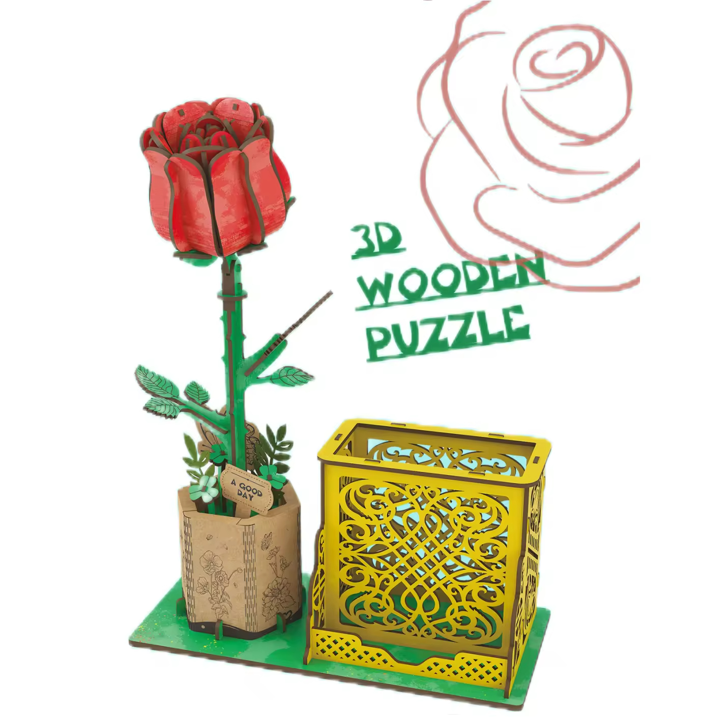 3D Wooden Jigsaw Puzzle Flowers Wood Craft Model Kits Eternal Flowers Red Rose for Women Mom Educational Toys for Kids - Image 6
