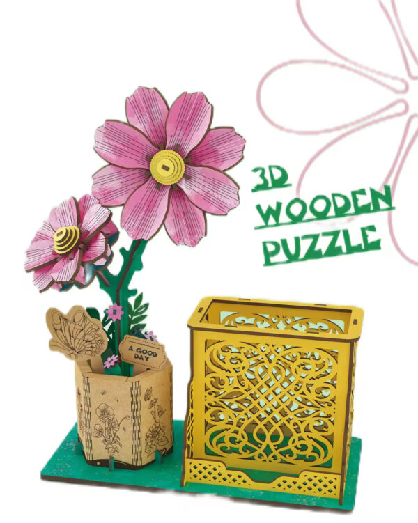 3D Wooden Jigsaw Puzzle Flowers Wood Craft Model Kits Eternal Flowers Red Rose for Women Mom Educational Toys for Kids - Image 11