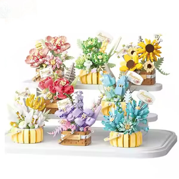 Building Blocks Flower Basket Collection 8 Sets Diy Construction Block Kits Build Flowers Bouquet Toy with Display Rack - Image 2