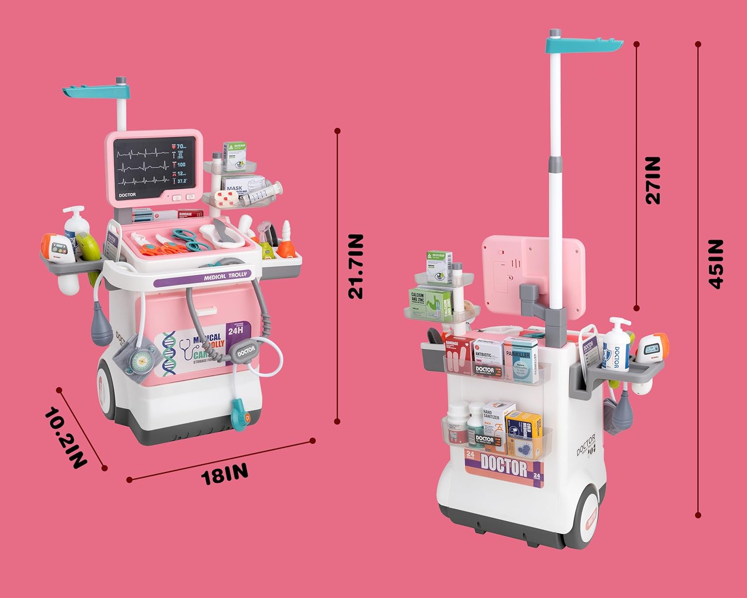 Deluxe Pretend Play Electric Medical Cart Simulated Medicine Injection Carry Bag Toddlers Doctor Toy Set - Image 9