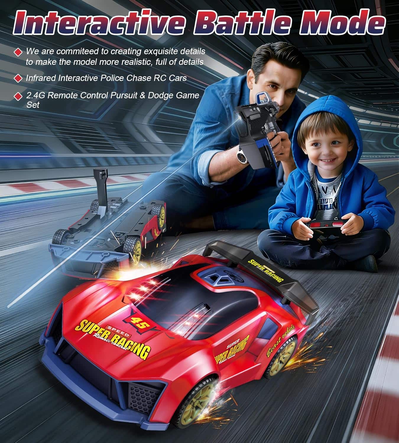 Innovative 2.4G Sensor Chase Game Dual Remotes Ejection Launcher Parent Child Interactive Battle RC Car Set - Image 4