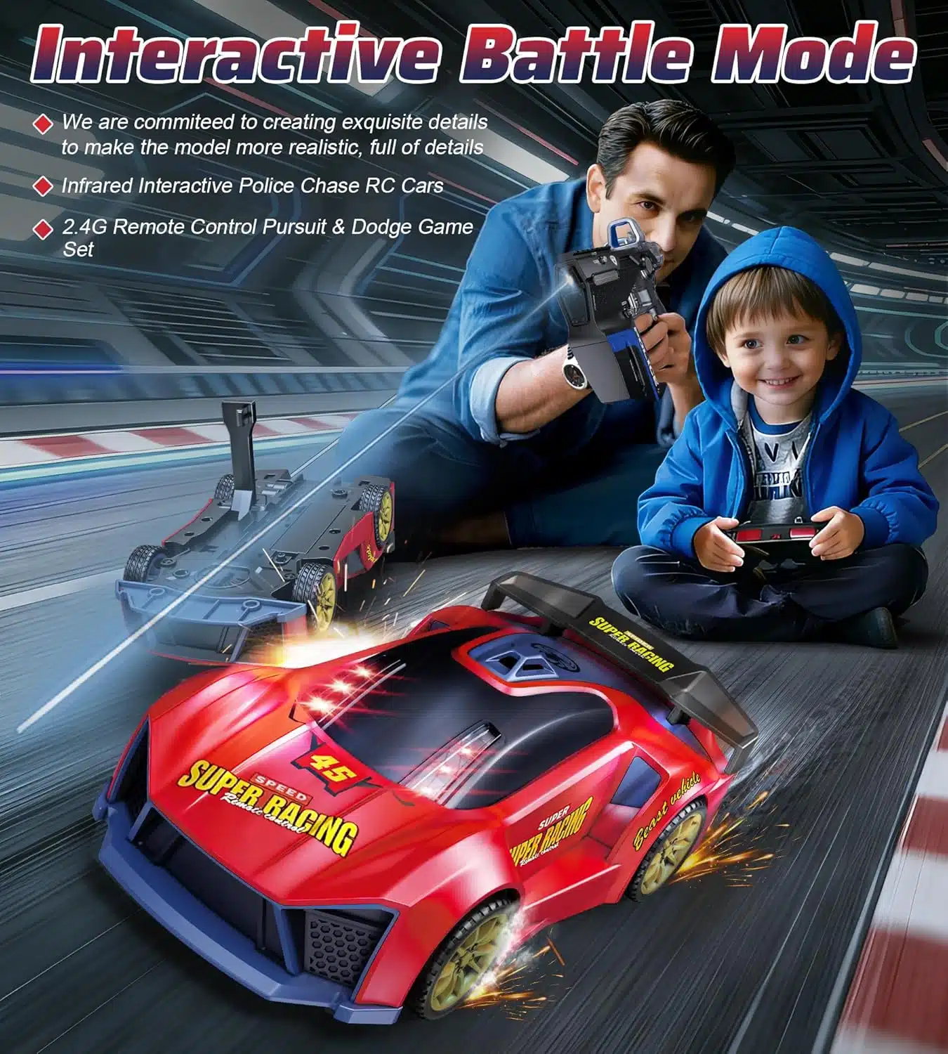 Innovative 2.4G Sensor Chase Game Dual Remotes Ejection Launcher Parent Child Interactive Battle RC Car Set - Image 5