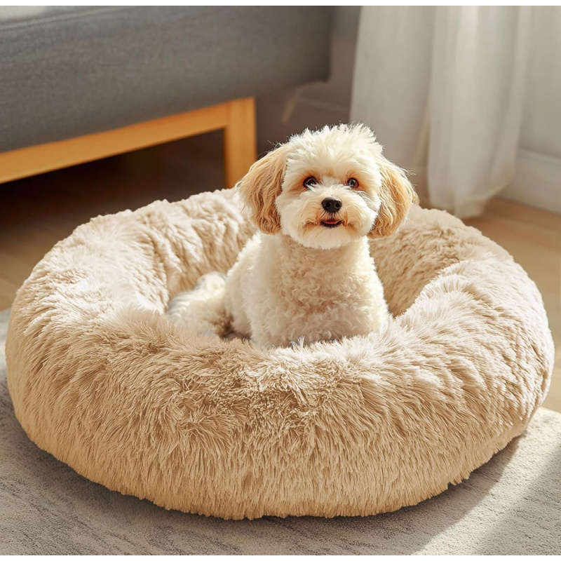 Small Dog Bed, Calming Soft Anti-Anxiety Donut Cat Bed - Image 3