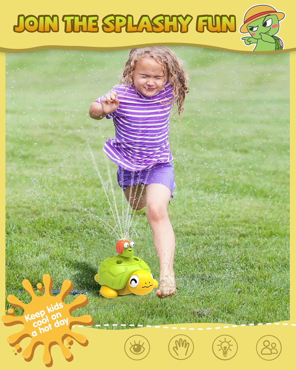 3-in-1 Plastic Turtle Water Sprinkler Summer Fun Backyard Games with Splash Water Toys for Kids - Image 11