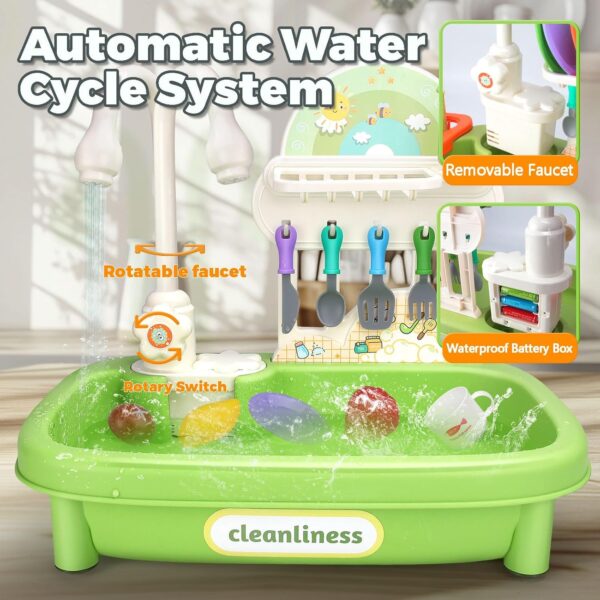 Pretend Role Play Kitchen Toys Set with Upgraded Working Faucet and Dishes Play Set Kids Pretend Play Kitchen Sink Toys - Image 12