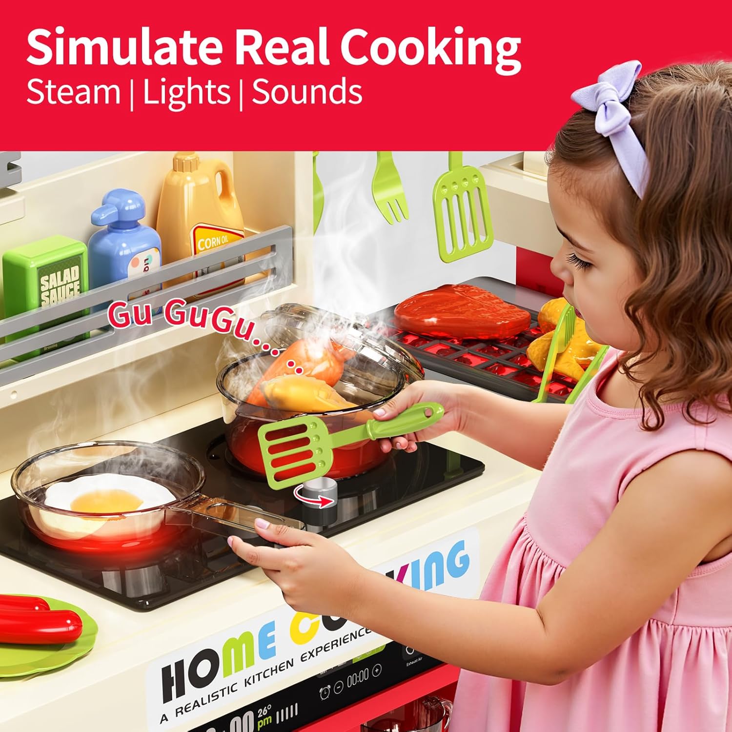 82CM Simulation Tableware Family Cooking Water Spray Steam Lights Sound Sink Pretend Toddler Kitchen Toy - Image 9