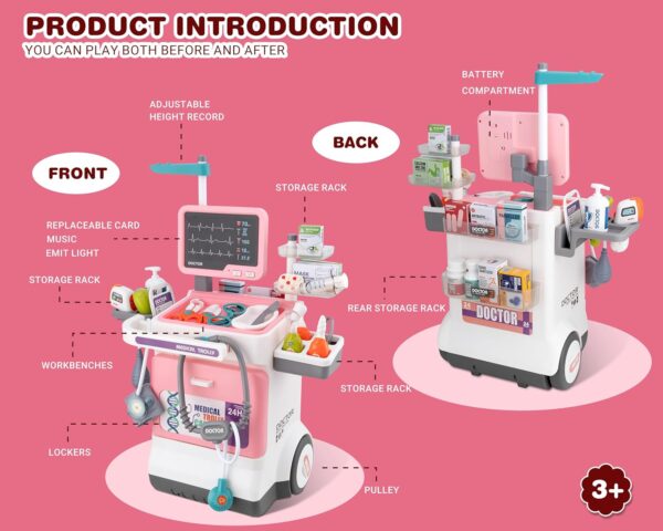 Deluxe Pretend Play Electric Medical Cart Simulated Medicine Injection Carry Bag Toddlers Doctor Toy Set - Image 8