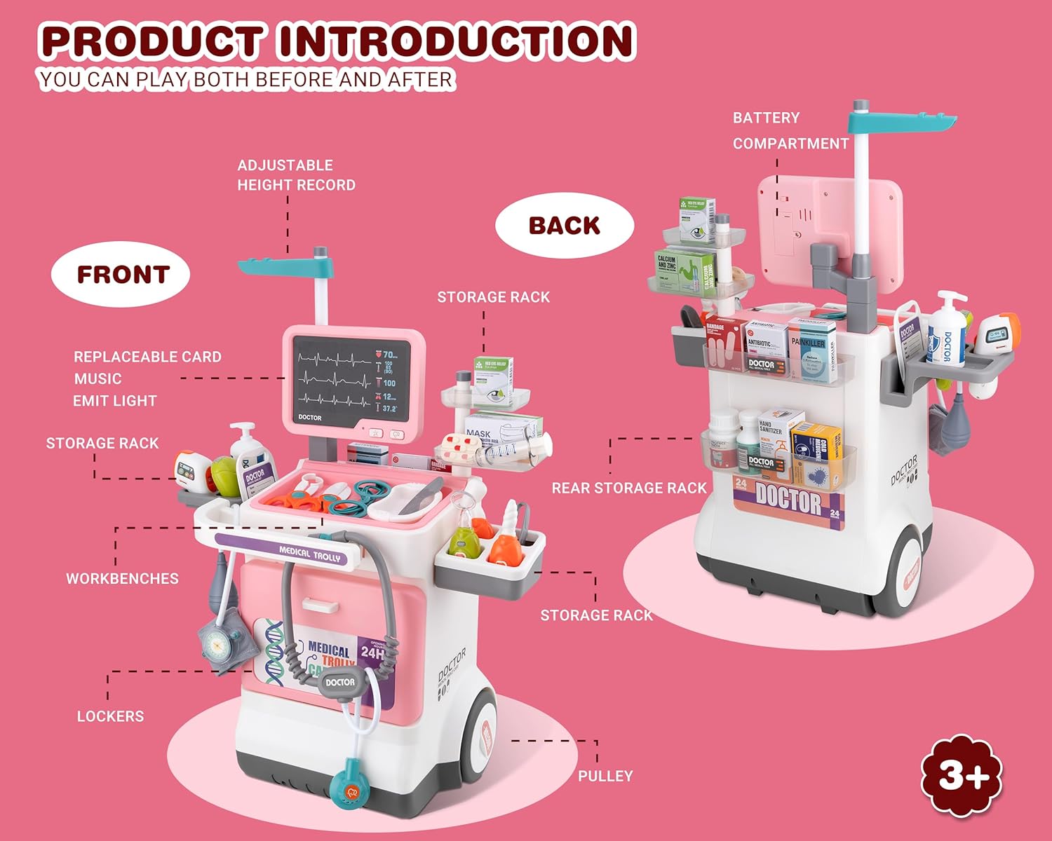 Deluxe Pretend Play Electric Medical Cart Simulated Medicine Injection Carry Bag Toddlers Doctor Toy Set - Image 7
