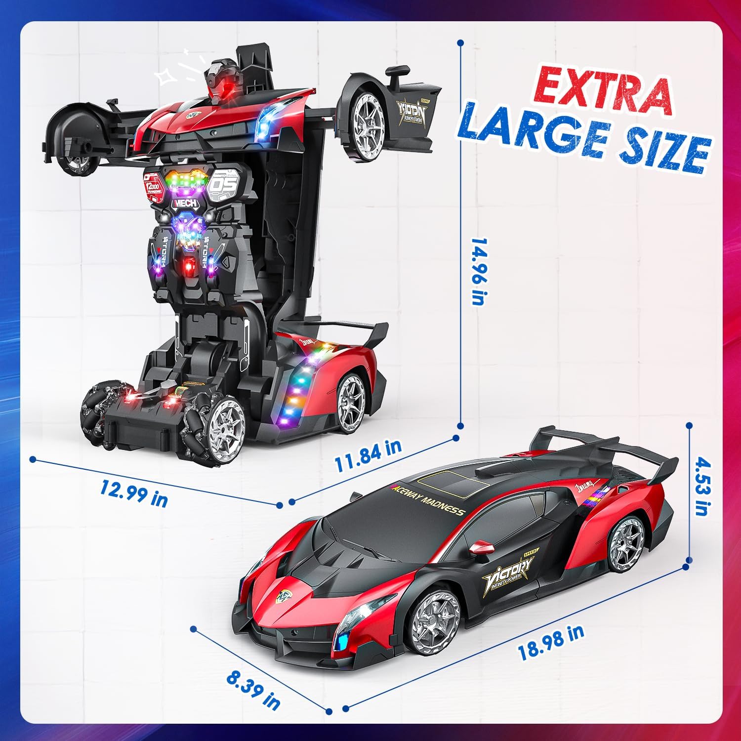 1:10 Scale Robot Gesture Control 80 Mins Play One Button LED Lights Sound Effects Transforming RC Car - Image 11