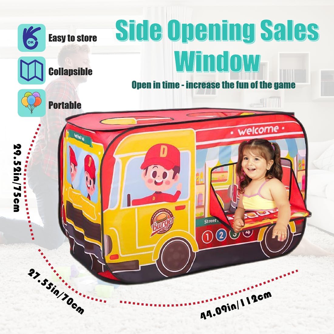 Family Kitchen Set Toy Soft Polyester Style Food Truck Play Tent Chicken Burger Matched Pop up Tent - Image 11