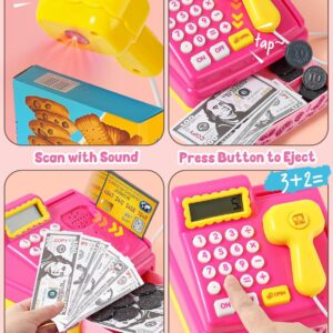 Pretend Play Supermarket Shop Cash Register Toy Ice Cream Shop with Scanner Money Calculator Desserts - Image 18