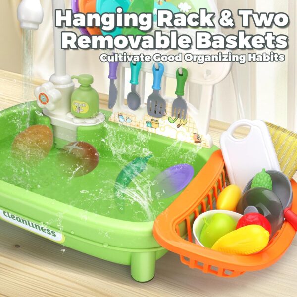 Pretend Role Play Kitchen Toys Set with Upgraded Working Faucet and Dishes Play Set Kids Pretend Play Kitchen Sink Toys - Image 10
