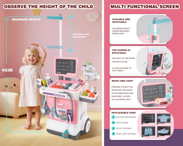 Deluxe Pretend Play Electric Medical Cart Simulated Medicine Injection Carry Bag Toddlers Doctor Toy Set - Image 6