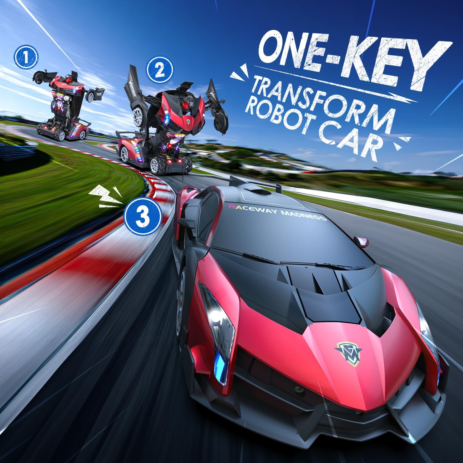 1:10 Scale Robot Gesture Control 80 Mins Play One Button LED Lights Sound Effects Transforming RC Car - Image 9
