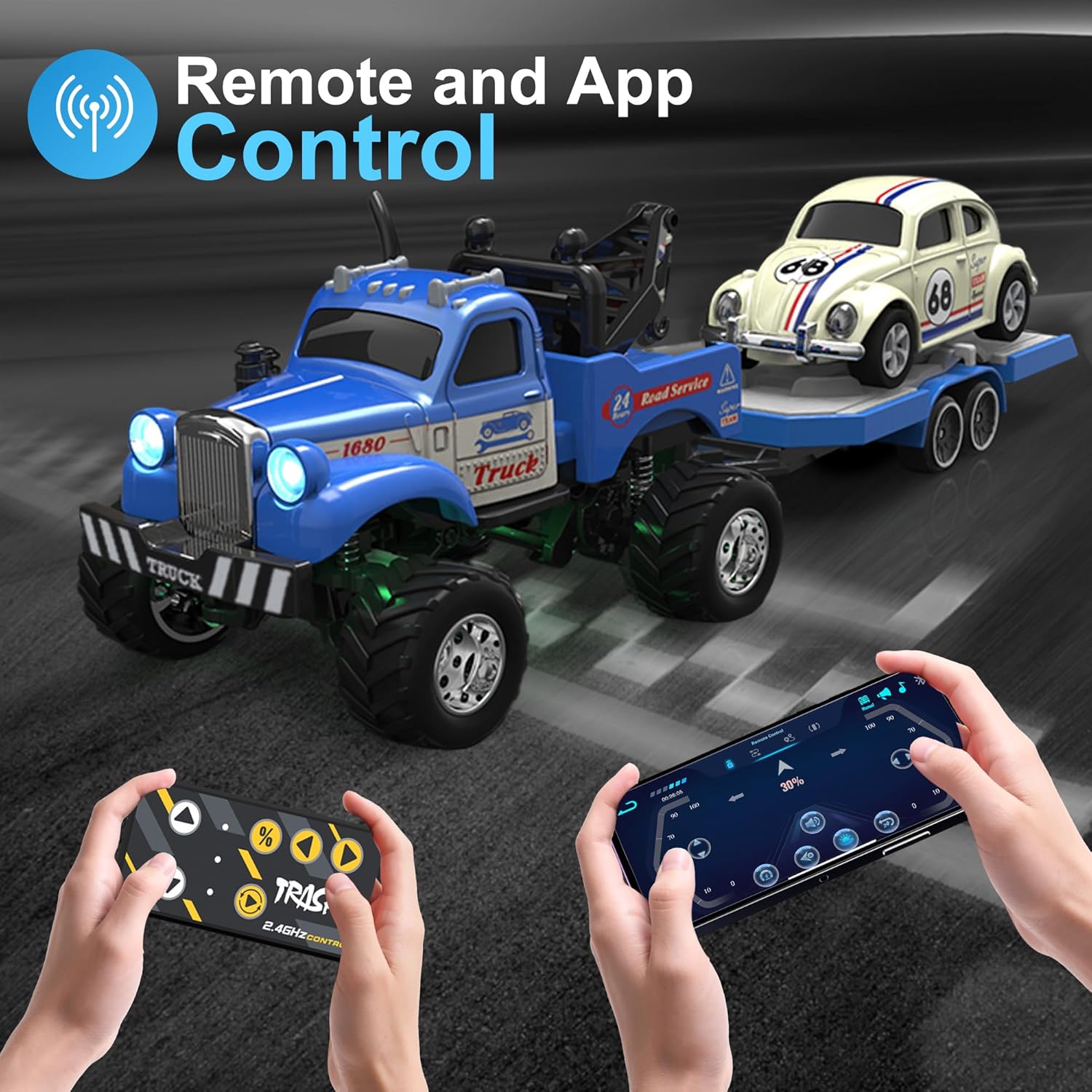 New Fast 1:64 Scale Mini Alloy Truck Electric Led Lights 24ghz Remote App Control 3 Speed Rc Car - Image 11