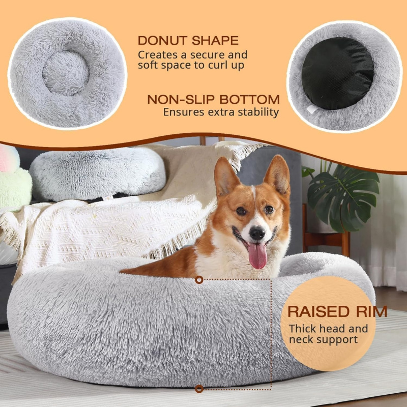 Small Dog Bed, Calming Soft Anti-Anxiety Donut Cat Bed - Image 22