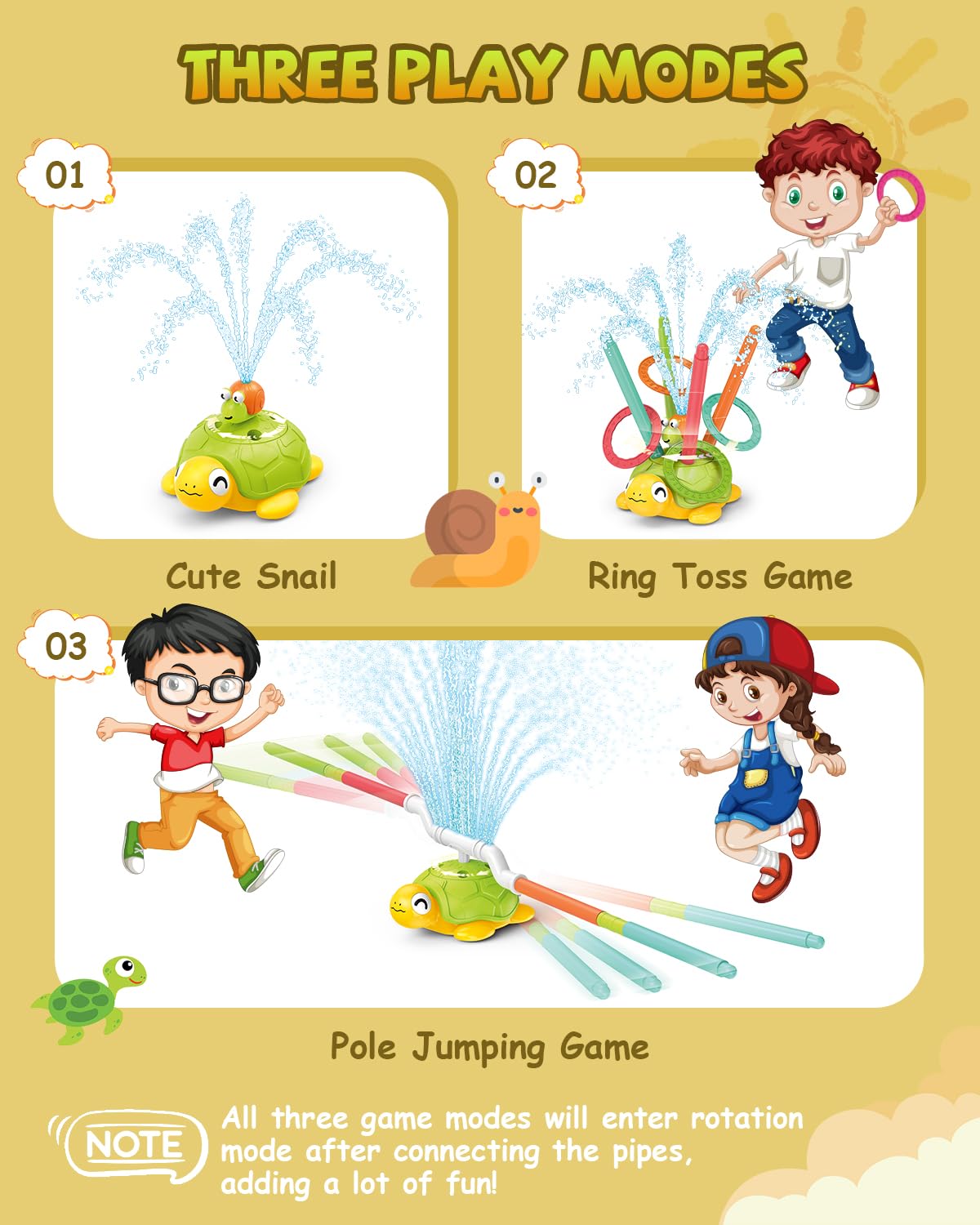3-in-1 Plastic Turtle Water Sprinkler Summer Fun Backyard Games with Splash Water Toys for Kids - Image 7