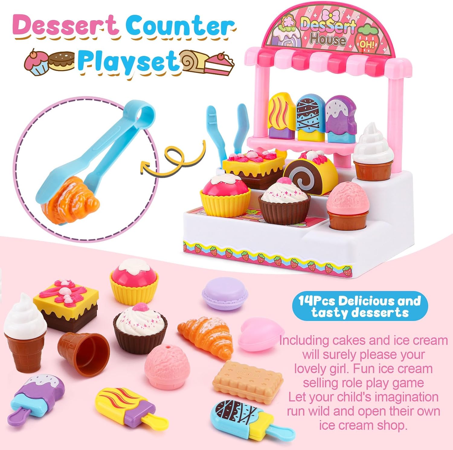 Pretend Play Supermarket Shop Cash Register Toy Ice Cream Shop with Scanner Money Calculator Desserts - Image 15