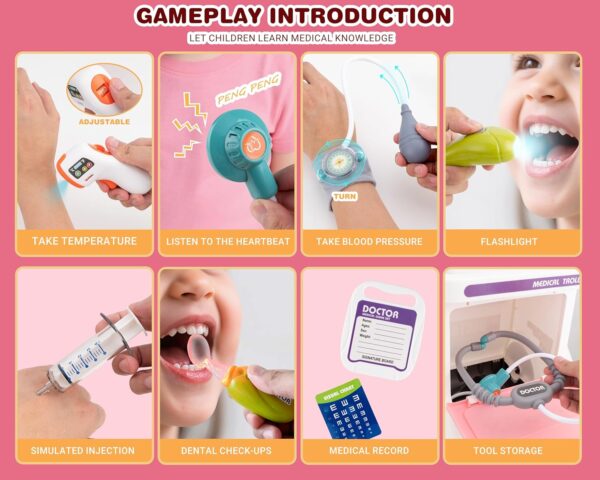 Deluxe Pretend Play Electric Medical Cart Simulated Medicine Injection Carry Bag Toddlers Doctor Toy Set - Image 4