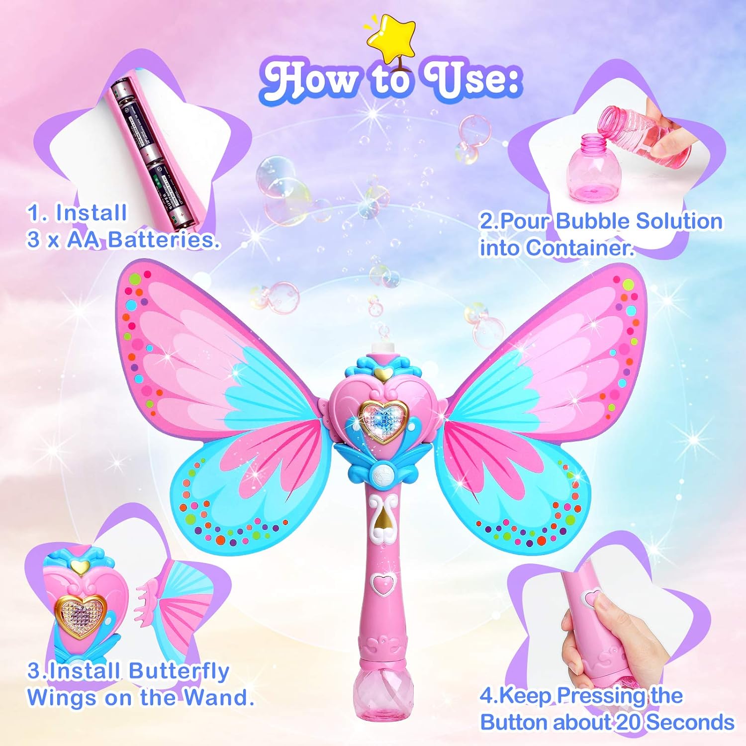 Newest Beauty Full-Automatic Wings Bubble Magic Bubble Wand Light Up With Music Plastics Soap Froth Bubble Wand Toys - Image 5