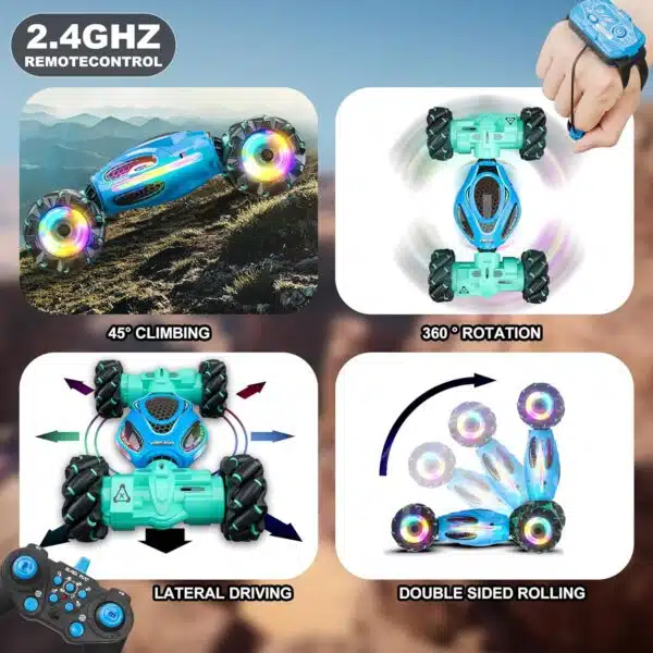 1:18 Scale 4wd Transform Off Road 360 Flips Rotating LED Lights Music Kids Gift Hand Gesture Sensing RC Stunt Car - Image 15
