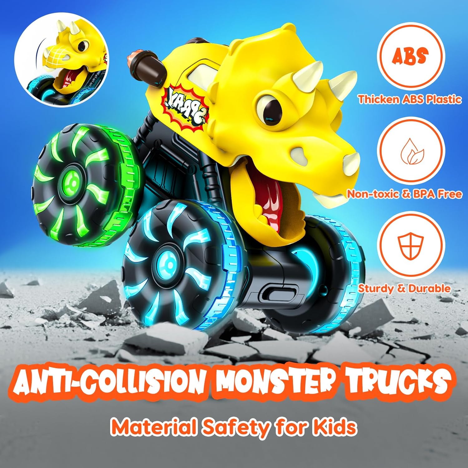 Press and Go Cars Toys Inertial Glide Model Light-up Toys Pull Back Truck Monster Truck Toys Dinosaur Cars - Image 7