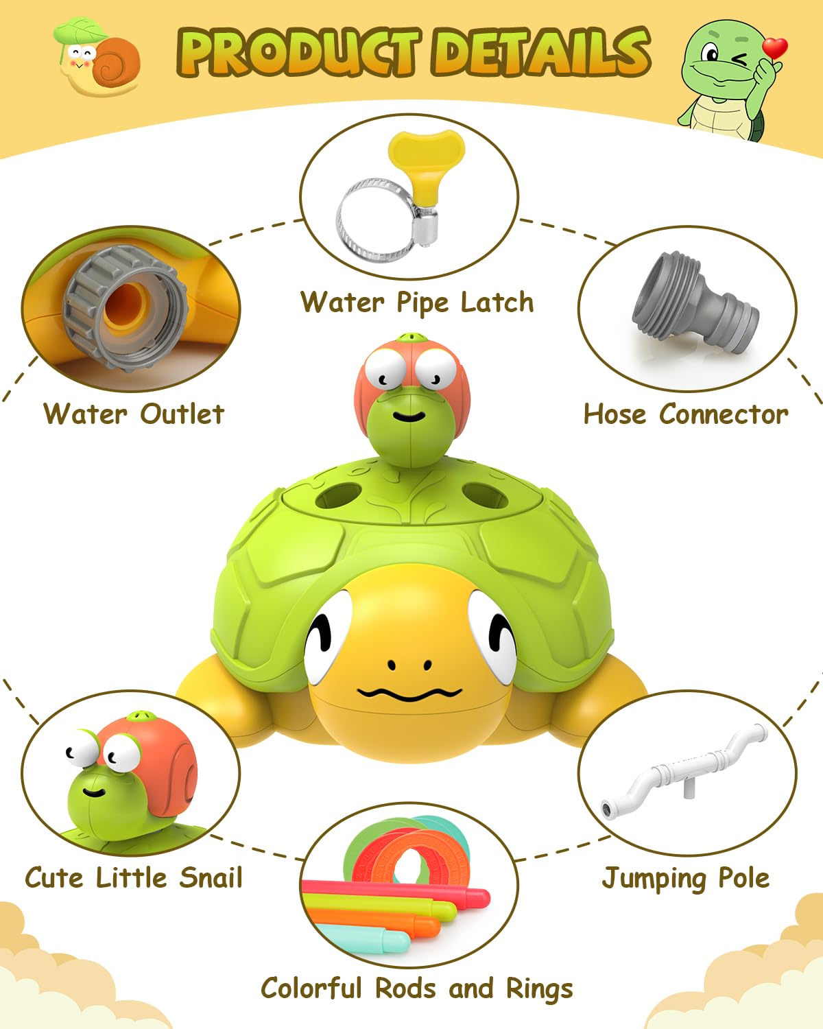 3-in-1 Plastic Turtle Water Sprinkler Summer Fun Backyard Games with Splash Water Toys for Kids - Image 5