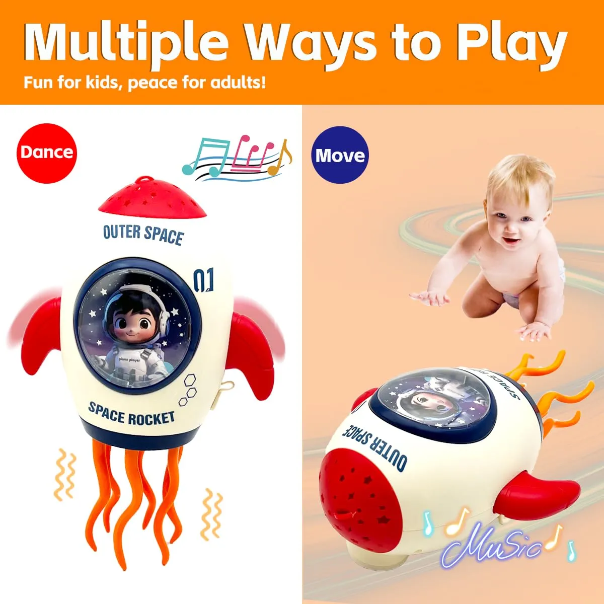 Electric Rocket Dancing Octopus Toy LED Light Music Spray Projection Tummy Time Crawling Training Baby Gift for Toddlers - Image 13