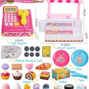 Pretend Play Supermarket Shop Cash Register Toy Ice Cream Shop with Scanner Money Calculator Desserts - Image 24