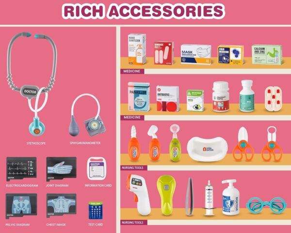Deluxe Pretend Play Electric Medical Cart Simulated Medicine Injection Carry Bag Toddlers Doctor Toy Set - Image 12