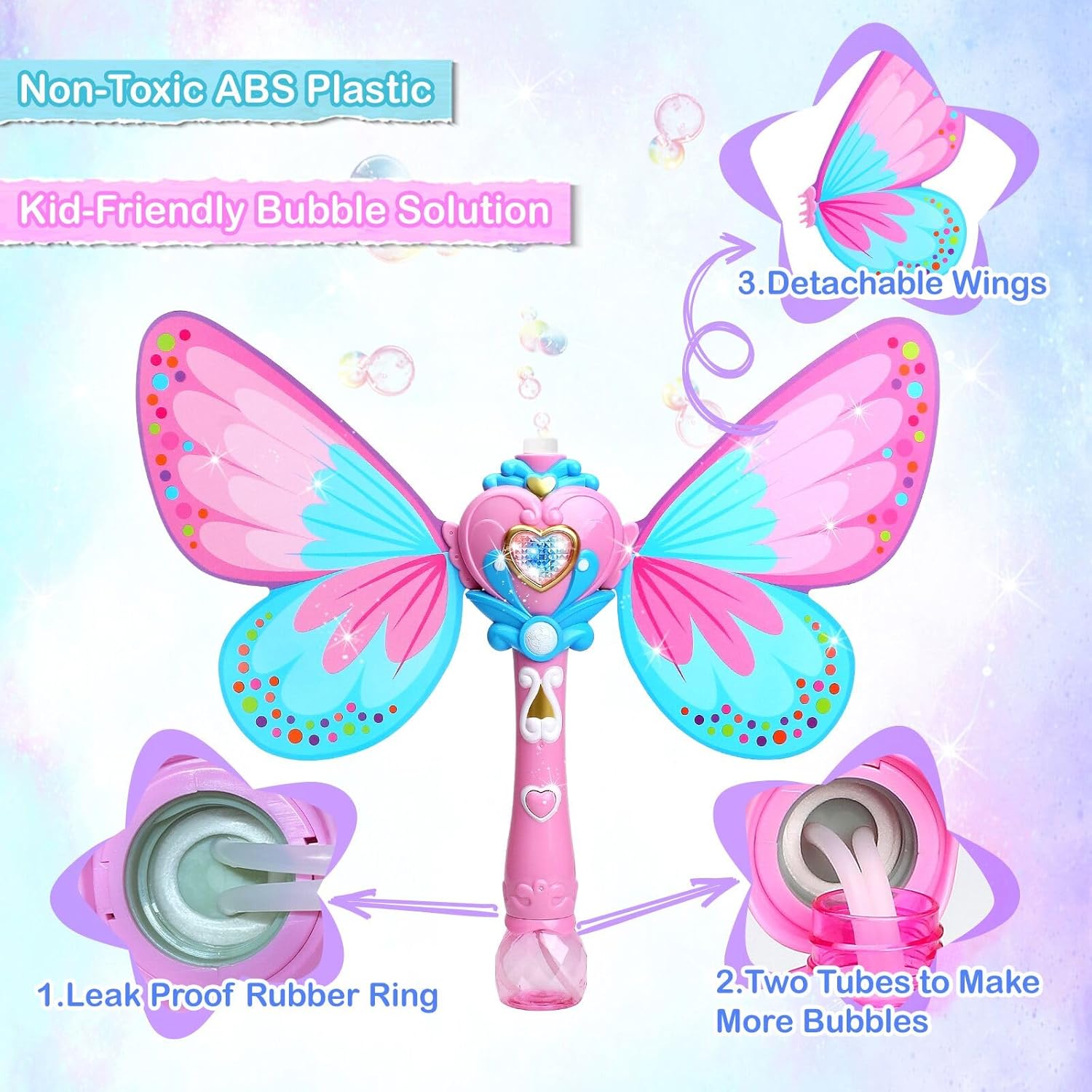 Newest Beauty Full-Automatic Wings Bubble Magic Bubble Wand Light Up With Music Plastics Soap Froth Bubble Wand Toys - Image 3