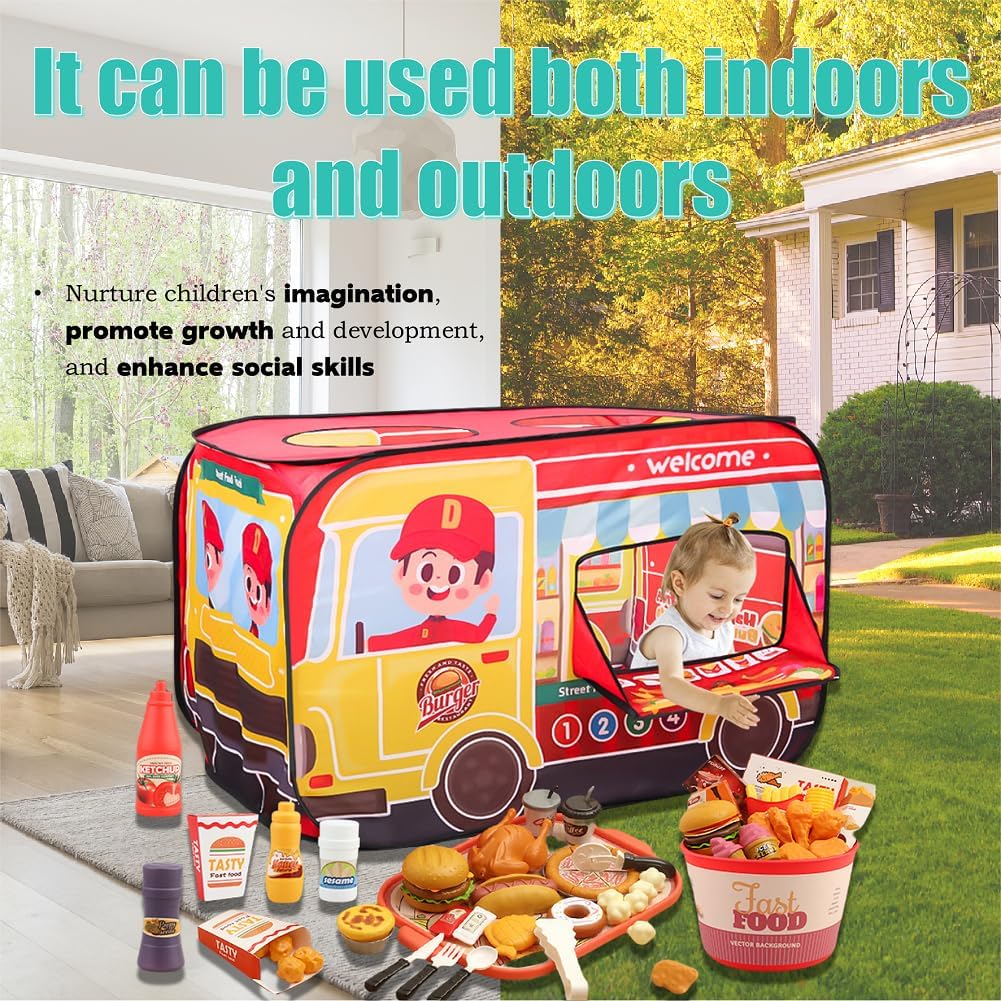 Family Kitchen Set Toy Soft Polyester Style Food Truck Play Tent Chicken Burger Matched Pop up Tent - Image 5