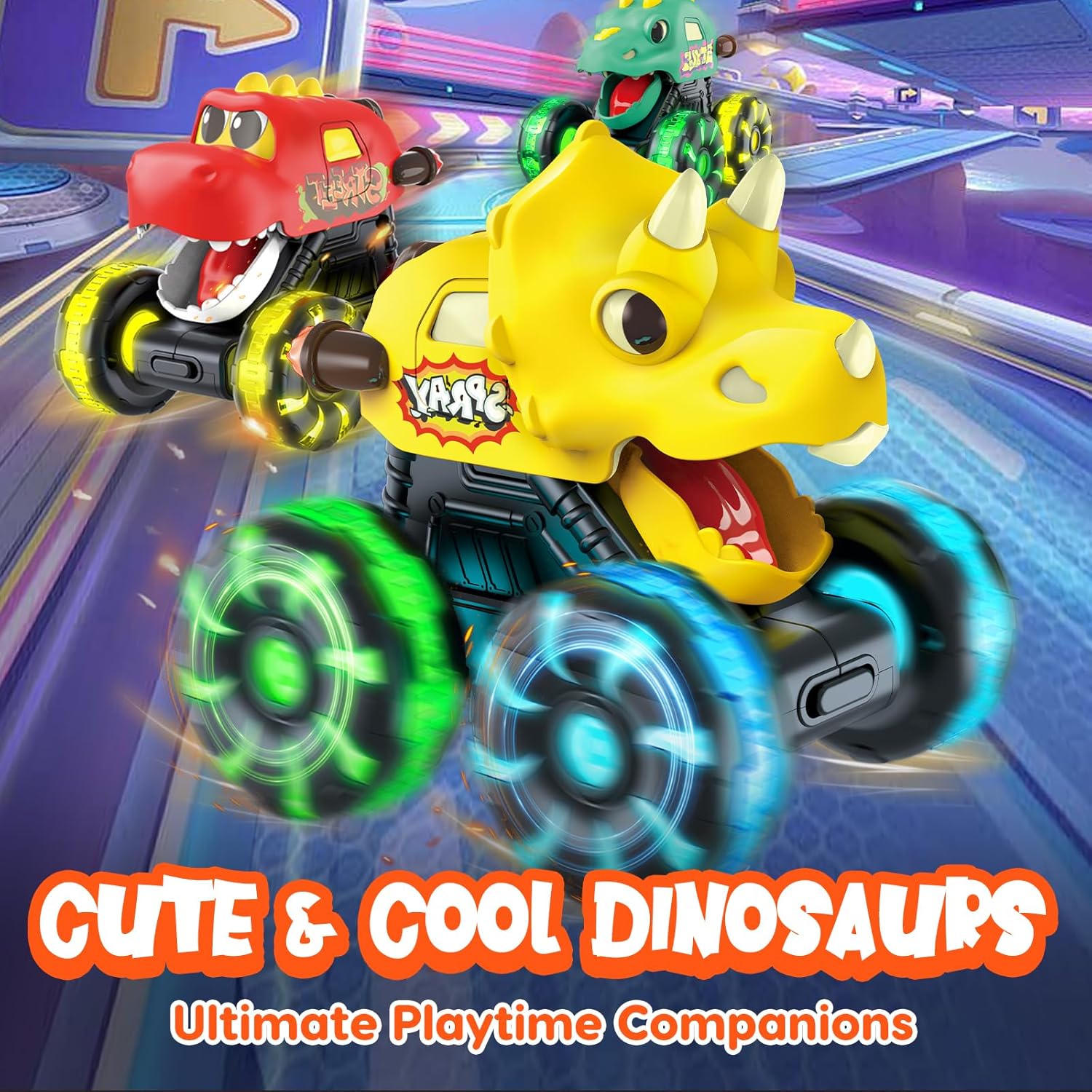 Press and Go Cars Toys Inertial Glide Model Light-up Toys Pull Back Truck Monster Truck Toys Dinosaur Cars - Image 5