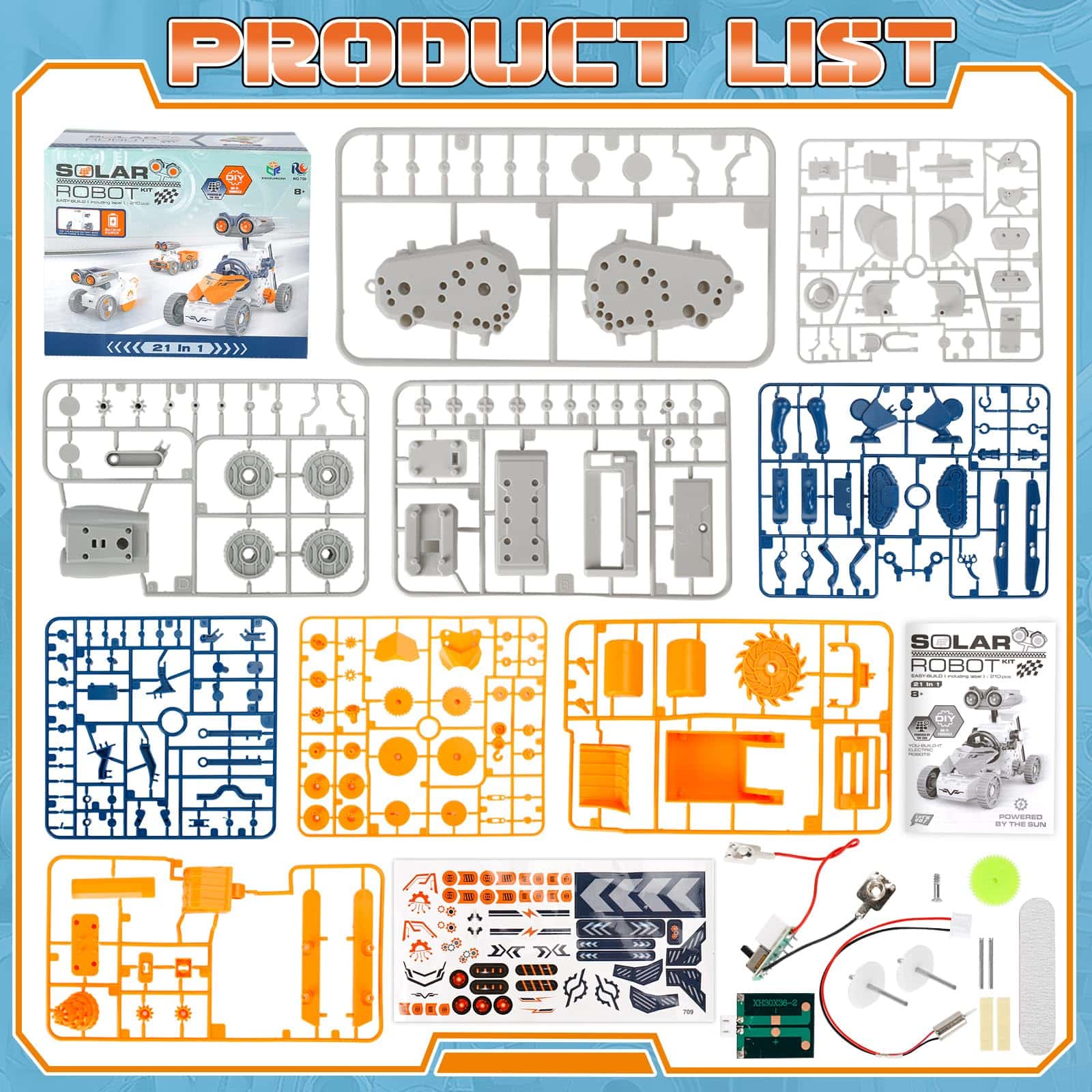 21 In-1 Solar Robot Building STEM Toy Educational Toy Battery Solar Powered STEM Building Toy Set with 210 Pieces - Image 7