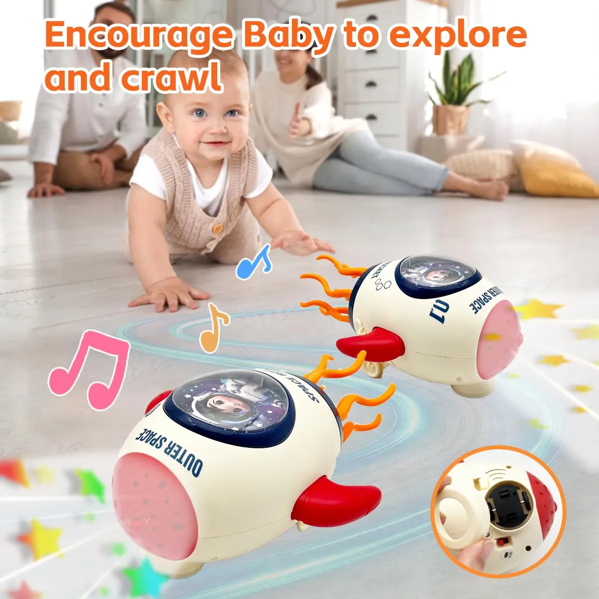 Electric Rocket Dancing Octopus Toy LED Light Music Spray Projection Tummy Time Crawling Training Baby Gift for Toddlers - Image 7