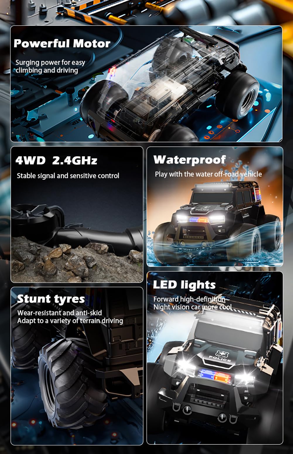 Top Powerful Battery Driven Waterproof 4WD Monster Off Road 24GHz Fast Racing Toys Amphibious RC Cars - Image 9