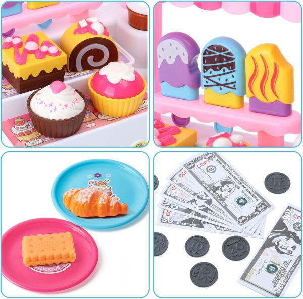 Pretend Play Supermarket Shop Cash Register Toy Ice Cream Shop with Scanner Money Calculator Desserts - Image 12