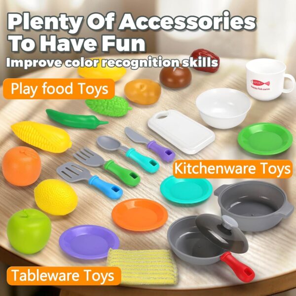 Pretend Role Play Kitchen Toys Set with Upgraded Working Faucet and Dishes Play Set Kids Pretend Play Kitchen Sink Toys - Image 4