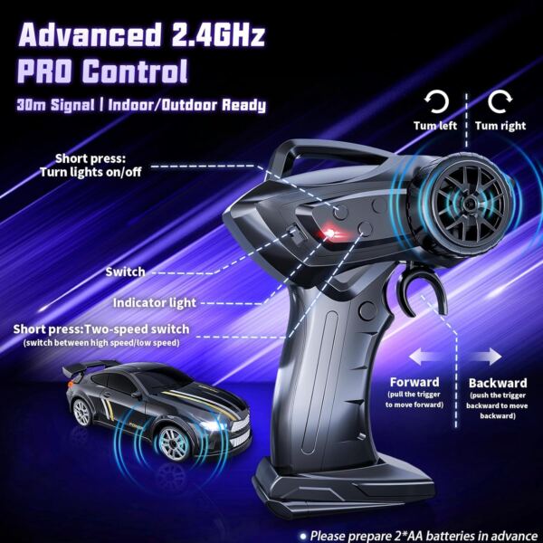 1/64 Scale 4WD High Speed LED Lights 2.4GHz Proportional 2-Speed Stunt Adults Kids Remote Control Mini Drift RC Car - Image 14