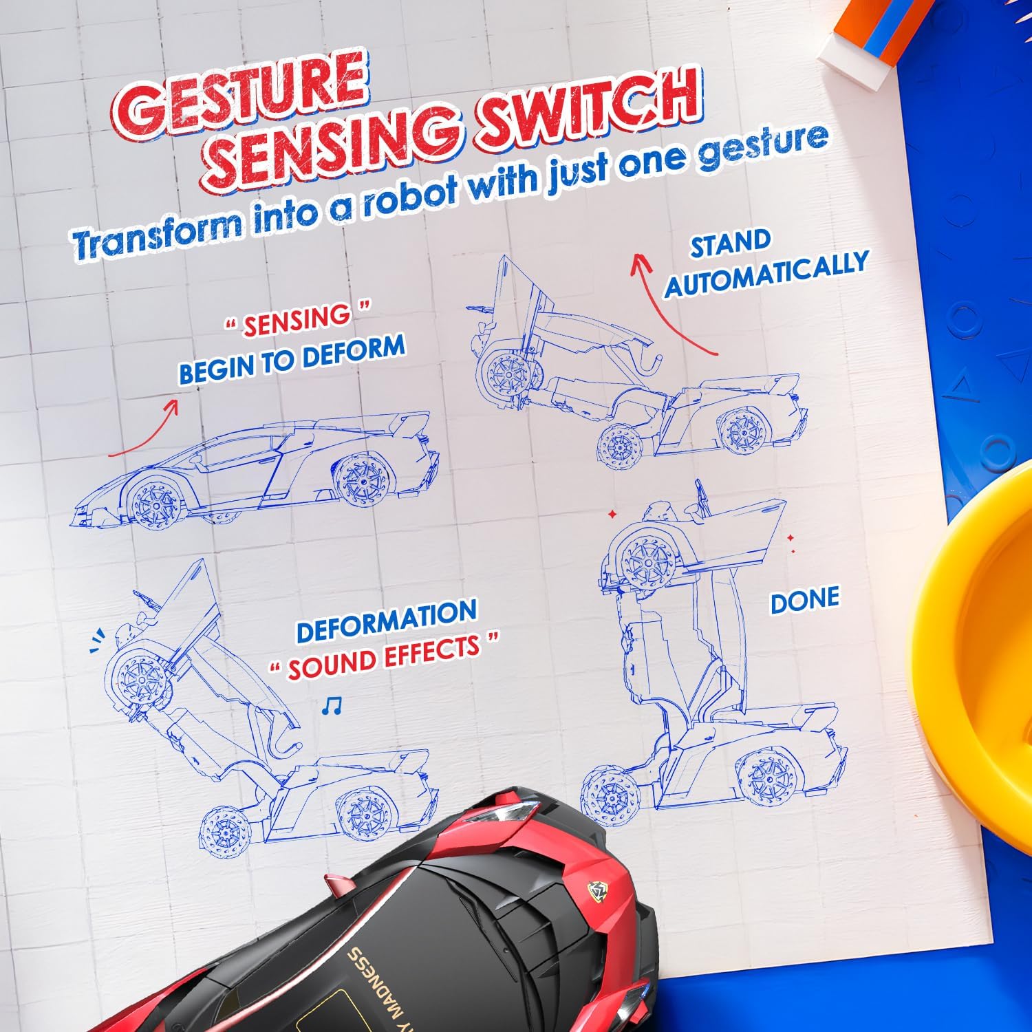 1:10 Scale Robot Gesture Control 80 Mins Play One Button LED Lights Sound Effects Transforming RC Car - Image 15