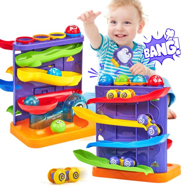 Rolling Ball Track Pieces Toys Baby 2 in 1 Penguin Hammer Pounding Montessori Toys Plastic Roller coaster Ball Ramp Toy - Image 2
