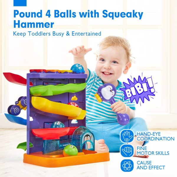 Rolling Ball Track Pieces Toys Baby 2 in 1 Penguin Hammer Pounding Montessori Toys Plastic Roller coaster Ball Ramp Toy - Image 10