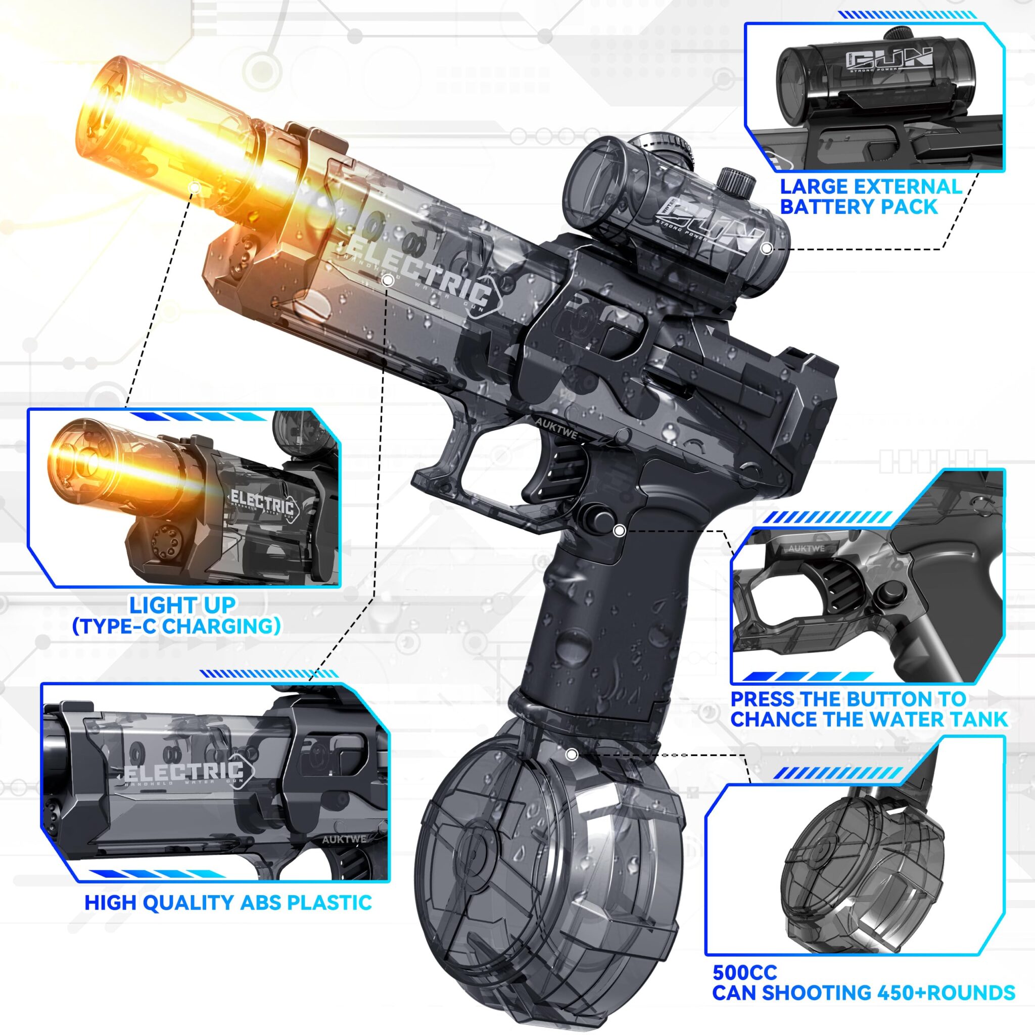 Long Range Electric Water Gun with Interactive Light-up Toys High Capacity Water Squirt Guns Summer Outdoor Toys - Image 11