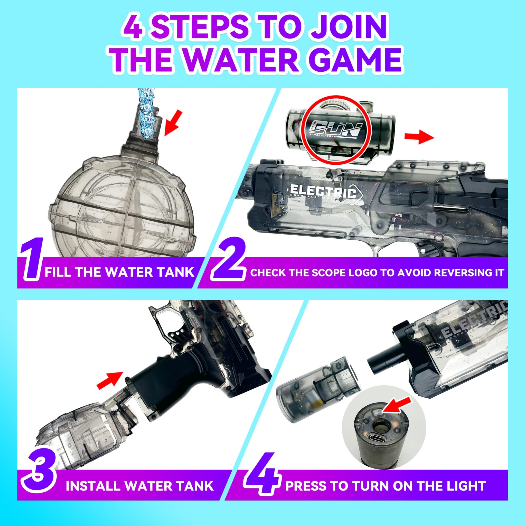 Long Range Electric Water Gun with Interactive Light-up Toys High Capacity Water Squirt Guns Summer Outdoor Toys - Image 8