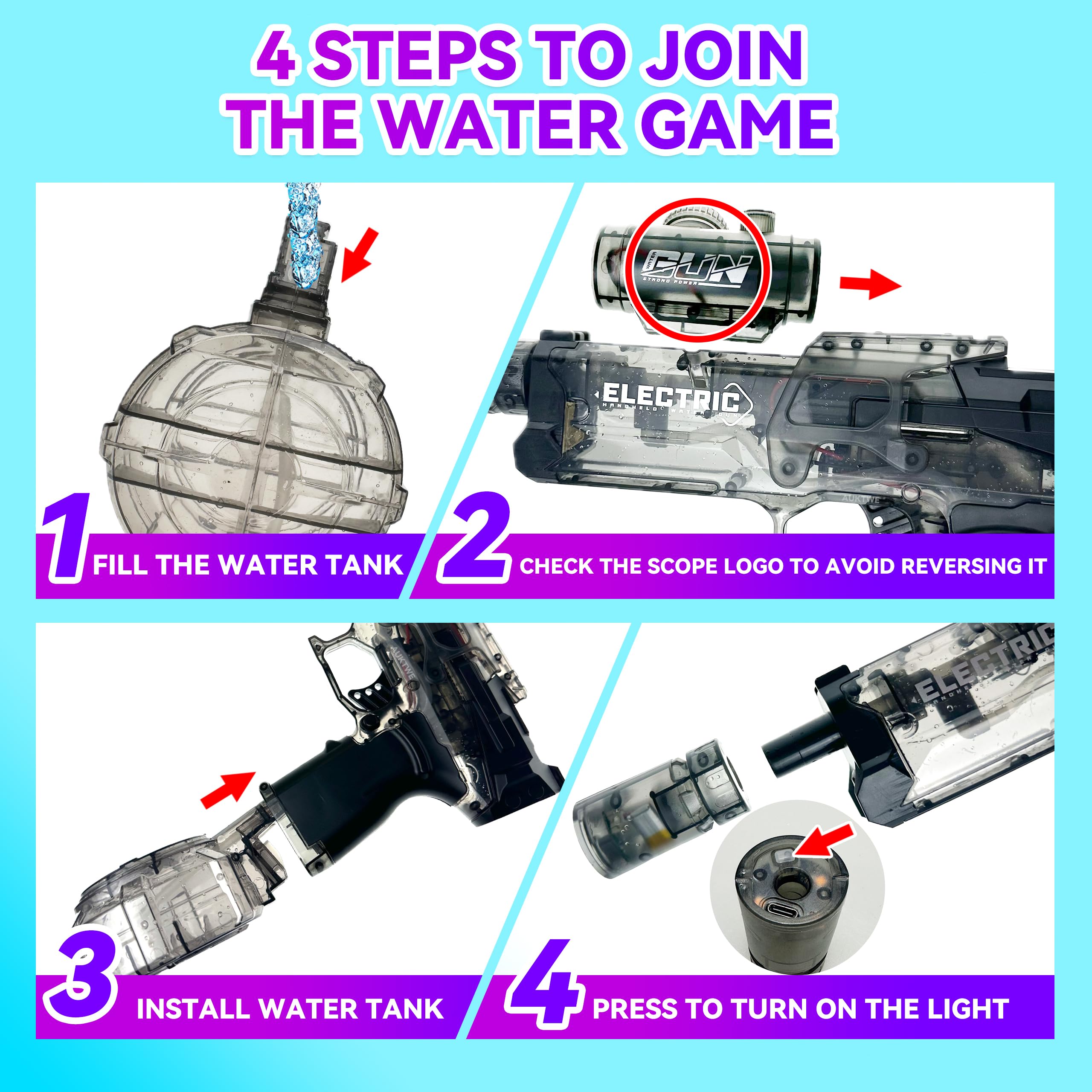 Long Range Electric Water Gun with Interactive Light-up Toys High Capacity Water Squirt Guns Summer Outdoor Toys - Image 7